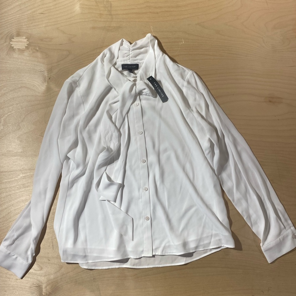 The Limited White Tie-Neck Blouse PM (QQ)